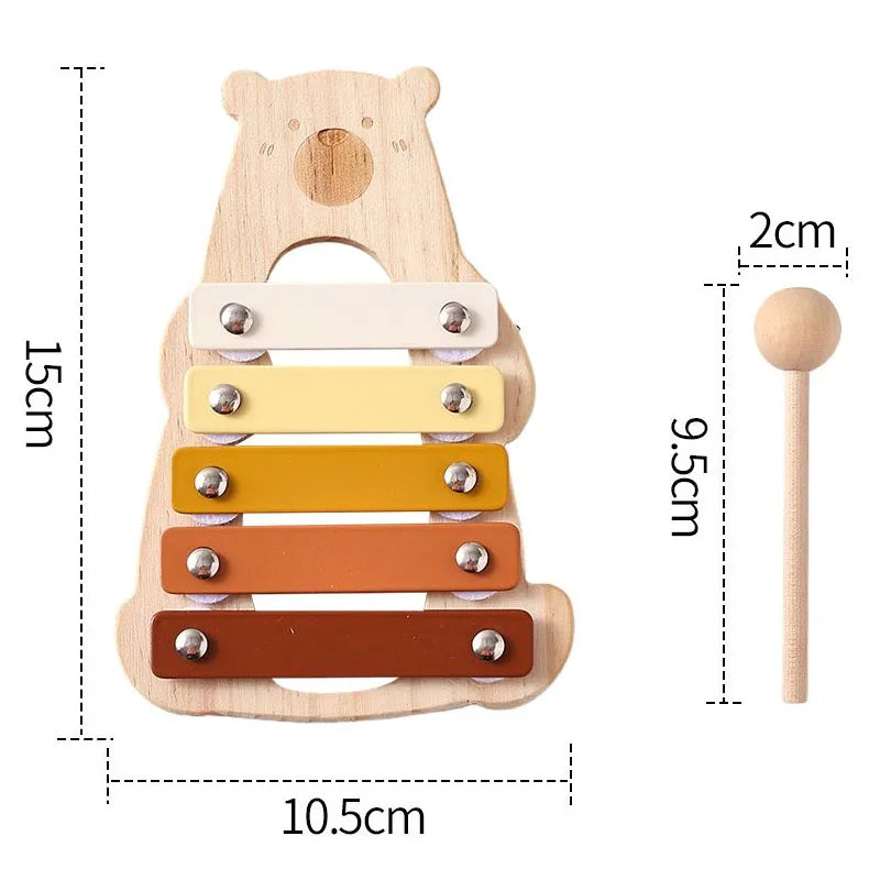 Musical Wooden Toy Set for Babies – Rattle, Bell, Drum & Xylophone Percussion Instruments