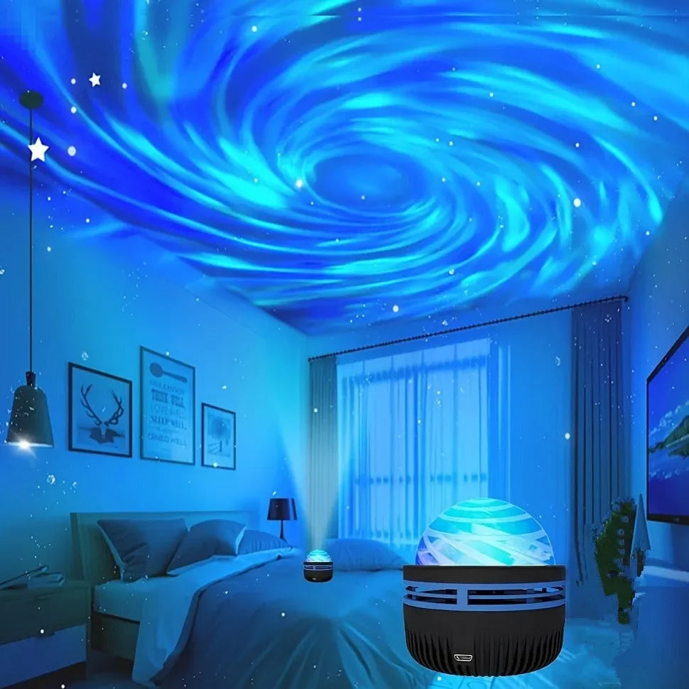 USB Galaxy Projector Aurora 5V Night Light 360° Rotating GB Colorful NightLights with Remote Control for Home Theater Room Deco