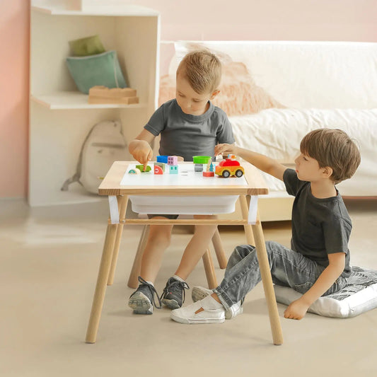 Multifunctional Wooden Sensory Table for Kids with Stool & Storage Bins
