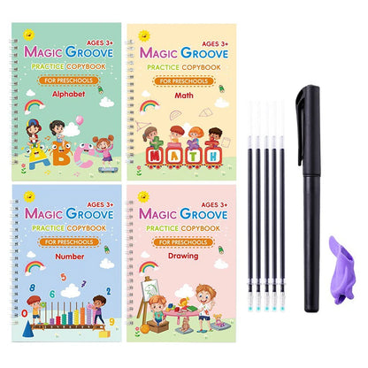 Set of 4 Magic Reusable Drawing & Writing Practice Books with Pen, English