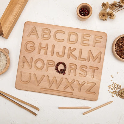 Wooden Alphabet, Numbers and Shapes Tracing Practice Boards