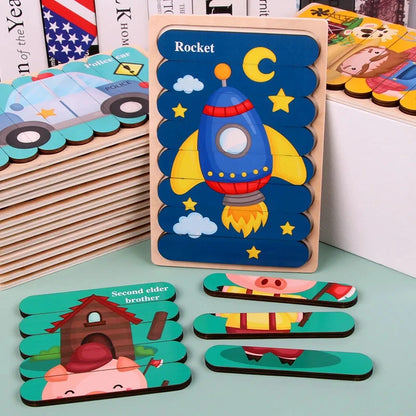 Wooden 3D Double-Sided Puzzle Sticks