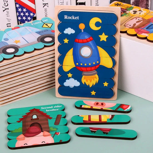 Wooden 3D Double-Sided Puzzle Sticks