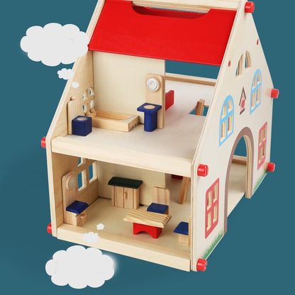 Wooden Children's Play House Villa with Accessories