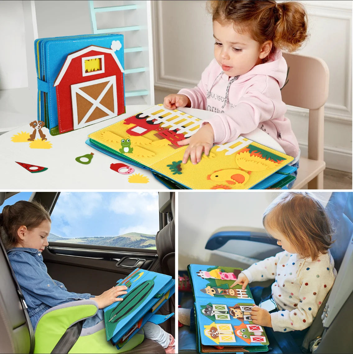 Montessori Farm Animal Busy Board – Quiet Felt Book for Toddlers