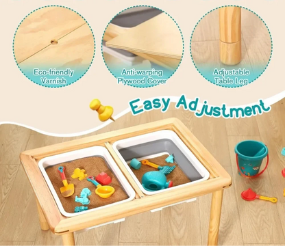 Adjustable Wooden Sensory Table with 2 Bins