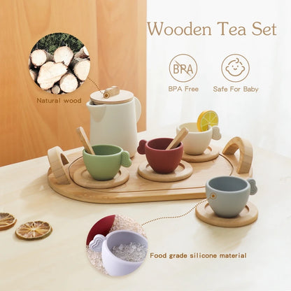 Montessori Wooden & BPA-Free Silicone Pretend Play Teapot Set