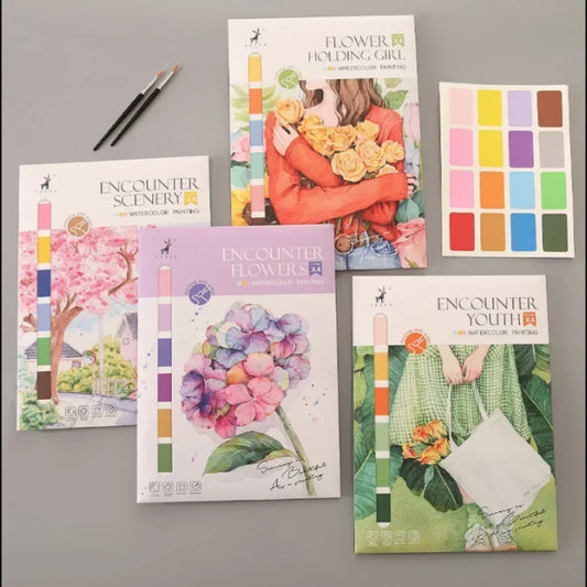 Portable Watercolour Painting Book – 4 Reusable Sheets with Brush for Kids