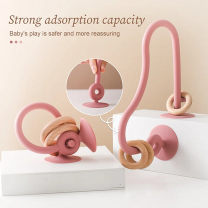 Montessori Silicone & Wooden Baby Teether – Safe & Educational Teething Toy
