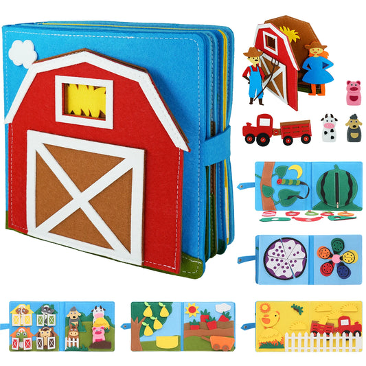 Montessori Farm Animal Busy Board – Quiet Felt Book for Toddlers