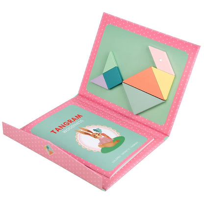 1Set Wooden Magnetic Tangram Puzzle Book Educational Toys For Children Baby Kid Portable Montessori Learning Intelligence