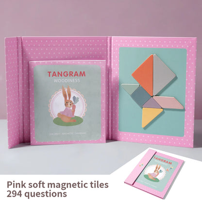 1Set Wooden Magnetic Tangram Puzzle Book Educational Toys For Children Baby Kid Portable Montessori Learning Intelligence