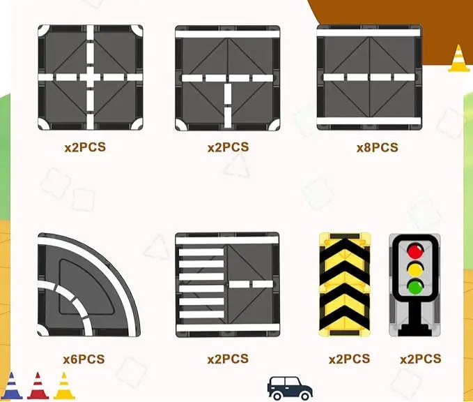 Magnetic Building Blocks Sets, 7.5cm - 24-pcs Road Set