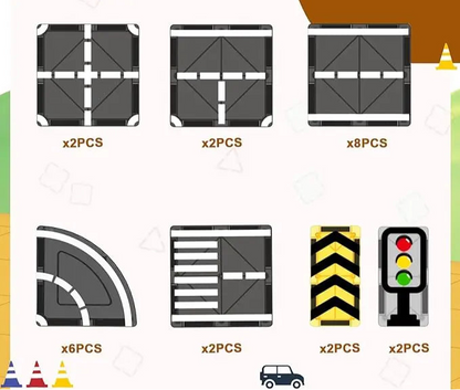 Magnetic Building Blocks Sets, 7.5cm - 24-pcs Road Set
