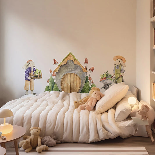 Boho Cartoon Animal & Mushroom House Fabric Wall Decals