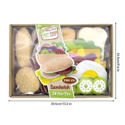 28-pcs Felt Burger & Sandwich Play Food Set