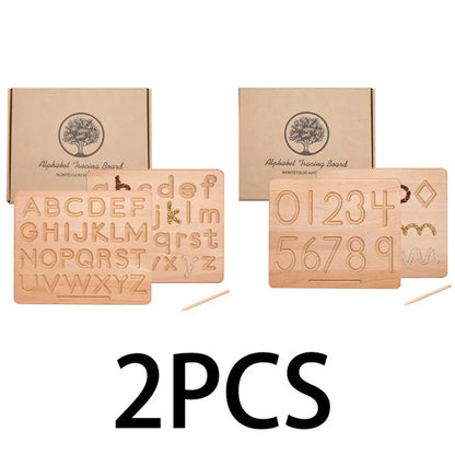 Wooden Alphabet, Numbers and Shapes Tracing Practice Boards