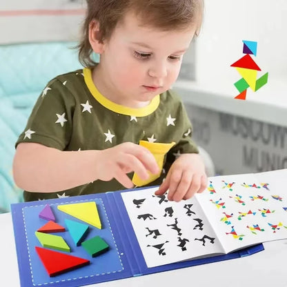 1Set Wooden Magnetic Tangram Puzzle Book Educational Toys For Children Baby Kid Portable Montessori Learning Intelligence