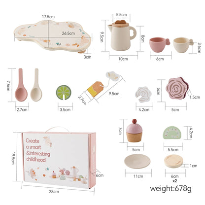 Montessori Wooden & BPA-Free Silicone Pretend Play Teapot Set