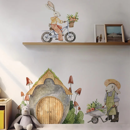 Boho Cartoon Animal & Mushroom House Fabric Wall Decals
