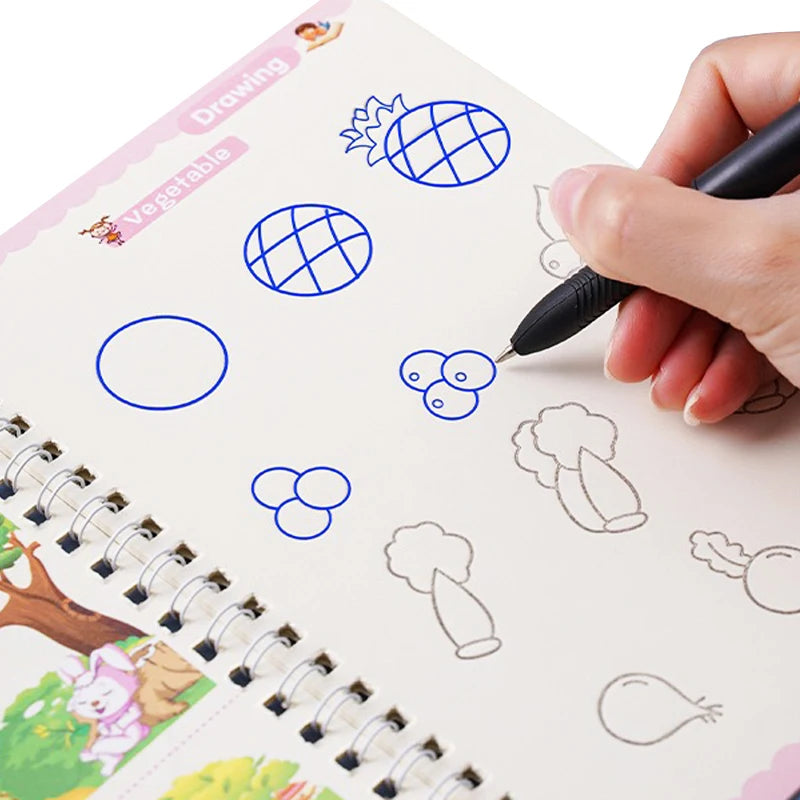 Set of 4 Magic Reusable Drawing & Writing Practice Books with Pen, English