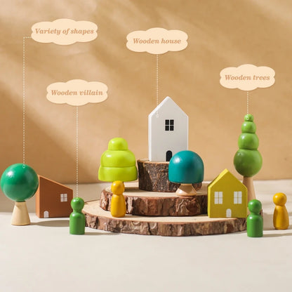 Sensory Seesaw Stacking Toy – Wooden Forest and House Block Sets