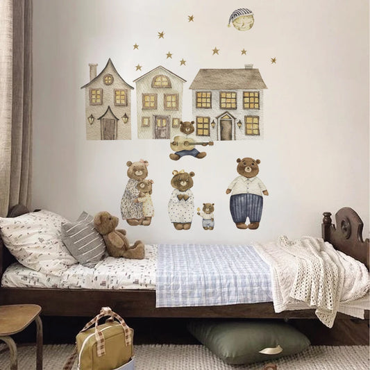 Boho Fabric Mushroom House & Fox Woodland Animals Wall Decals