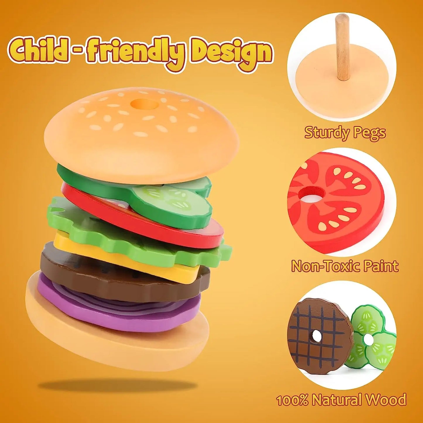 Wooden Burger or Sandwich Stacking Toy