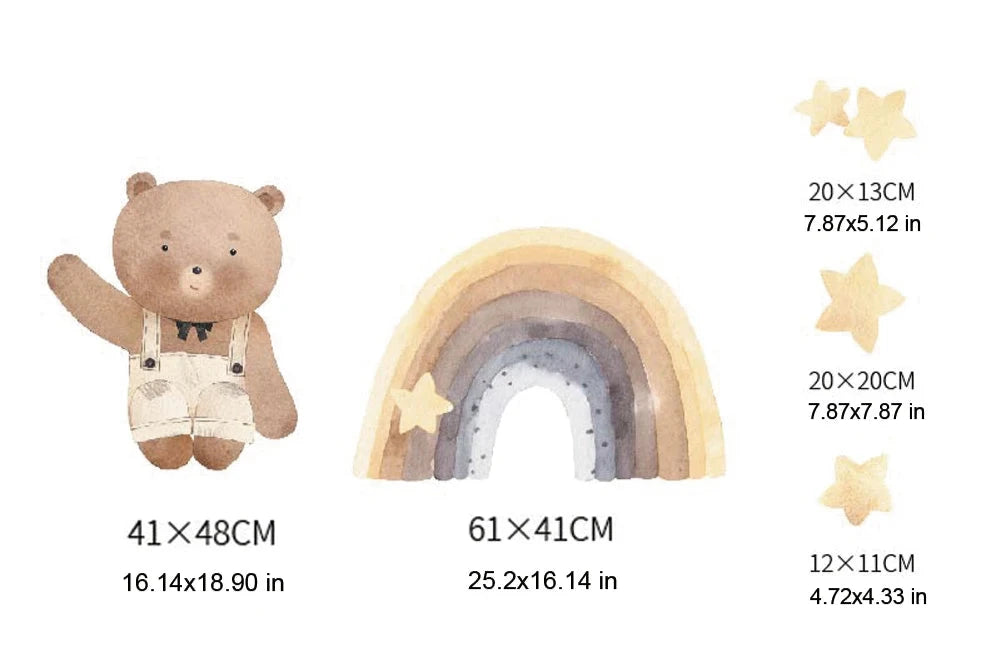 Boho Fabric Wall Decals – Rainbow Bear & Woodland Animals