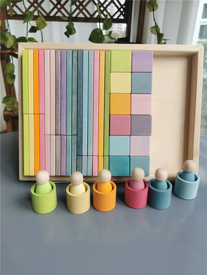Large Wooden Building Stacking Cube & Block Sets, 56 pcs