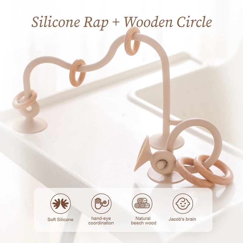 Montessori Silicone & Wooden Baby Teether – Safe & Educational Teething Toy