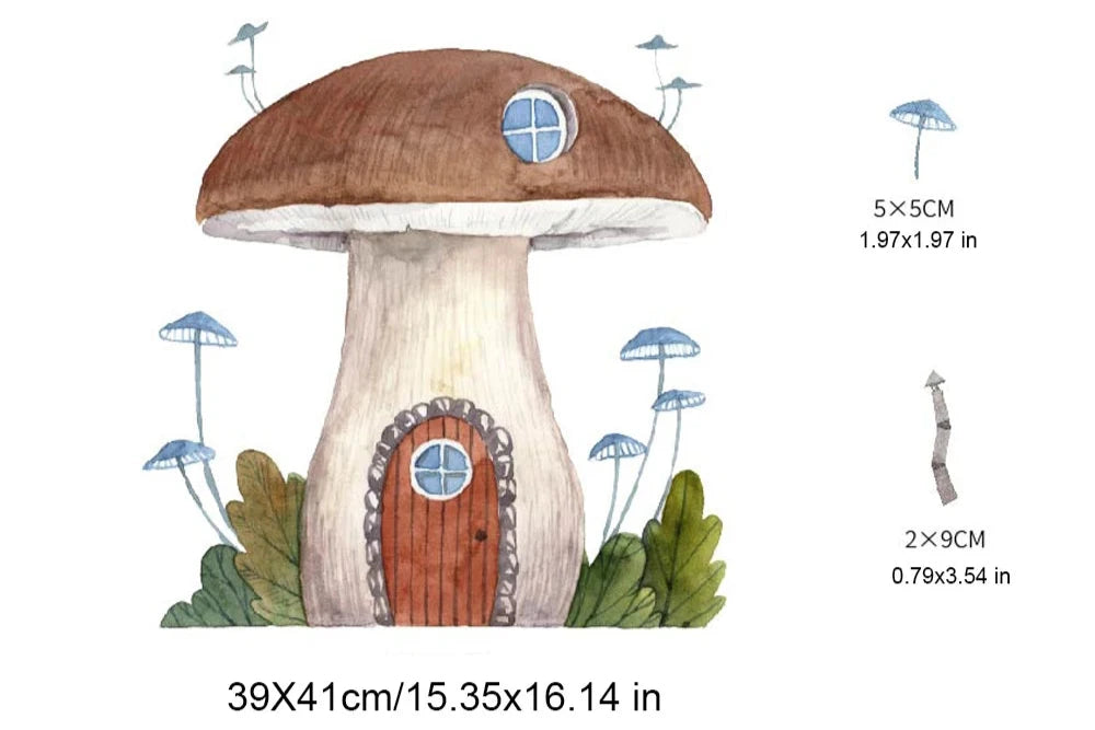 Boho Fabric Mushroom House & Woodland Animals Wall Decals