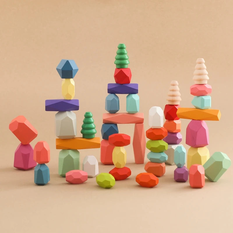 48-Piece Wooden Rainbow Stacking Stones