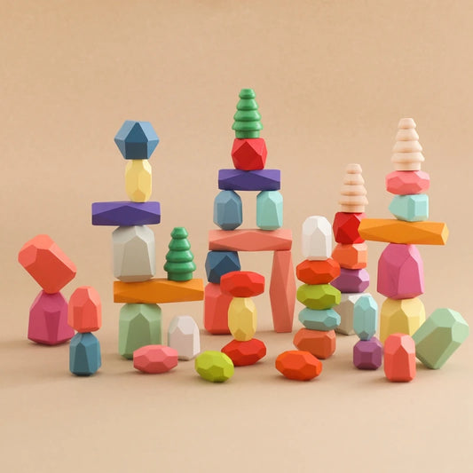 48-Piece Wooden Rainbow Stacking Stones