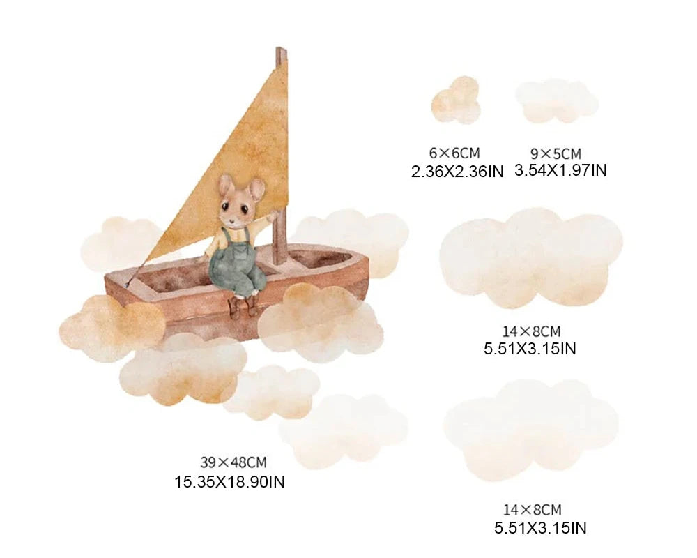 Boho Fabric Wall Decals – Cartoon Mouse & Woodland Animals