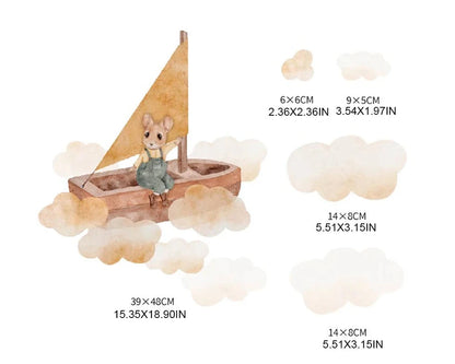 Boho Fabric Wall Decals – Cartoon Mouse & Woodland Animals