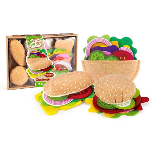 28-pcs Felt Burger & Sandwich Play Food Set