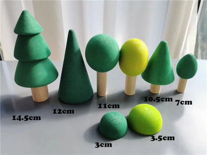Wooden Rainbow Stacking Toy Sets – Basswood Bridge, Cars, Trucks & Forest Trees