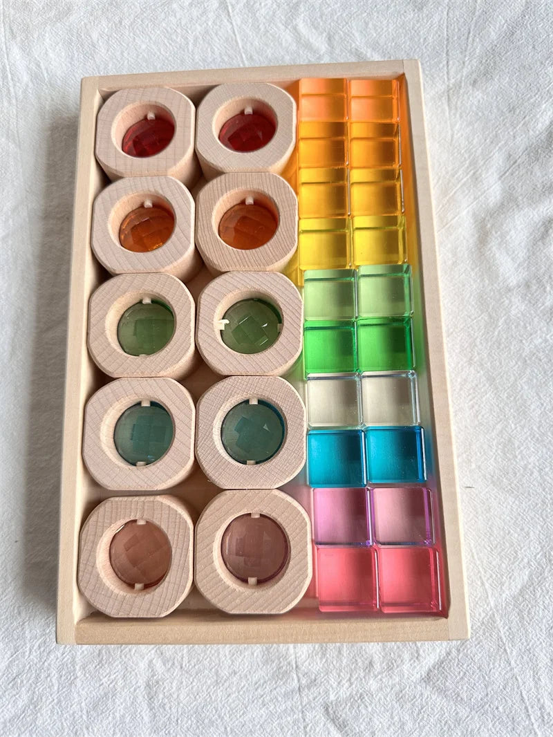 Montessori Wooden and Acrylic See-Through Blocks