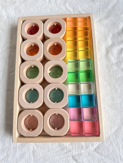 Montessori Wooden and Acrylic See-Through Blocks