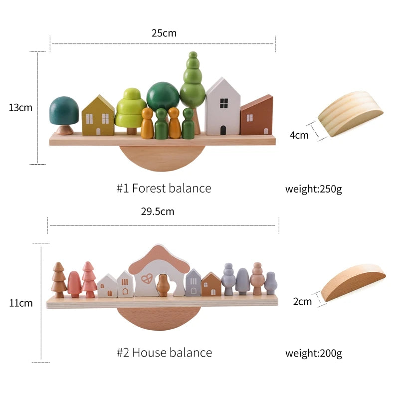 Sensory Seesaw Stacking Toy – Wooden Forest and House Block Sets