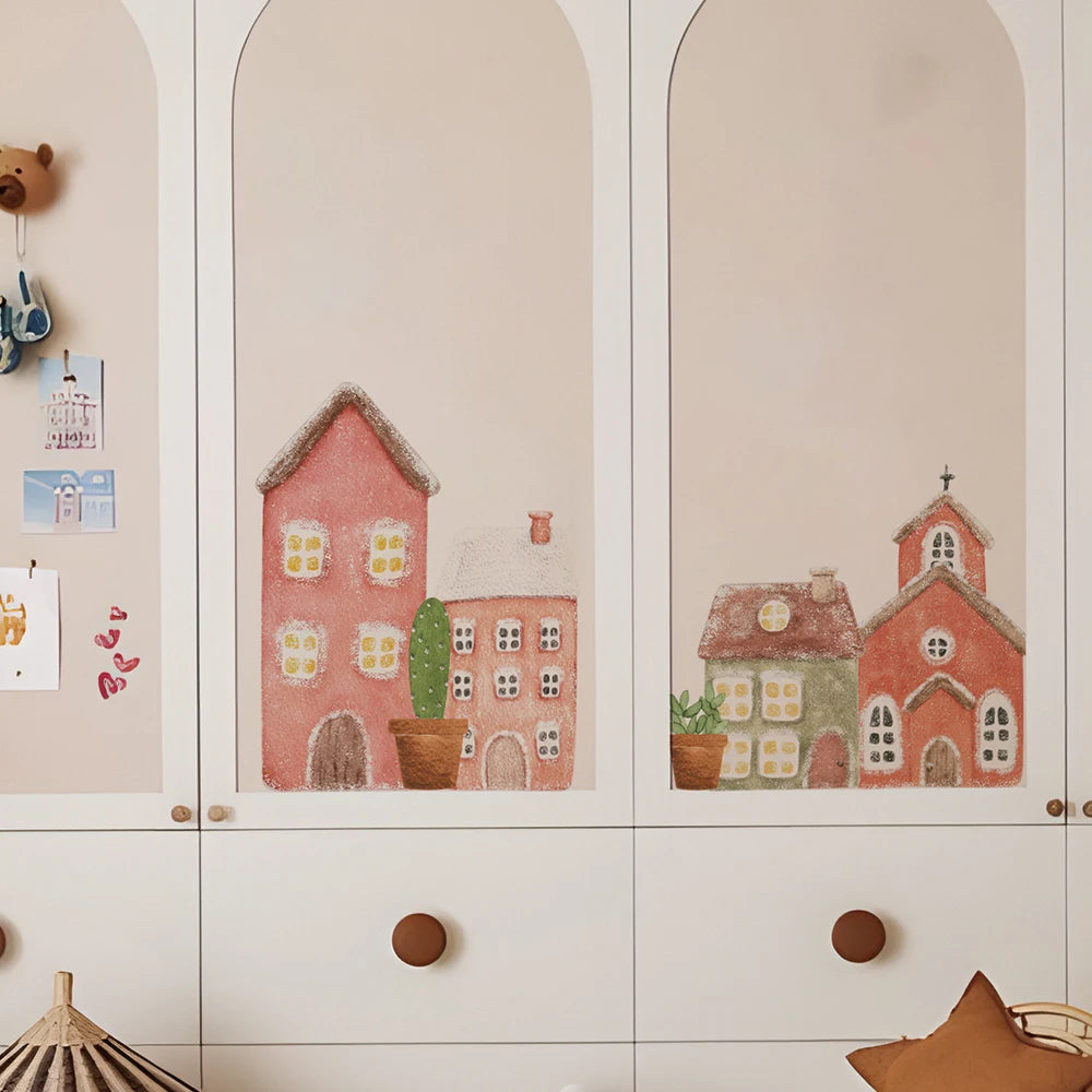 Watercolour Village Fabric Wall Murals