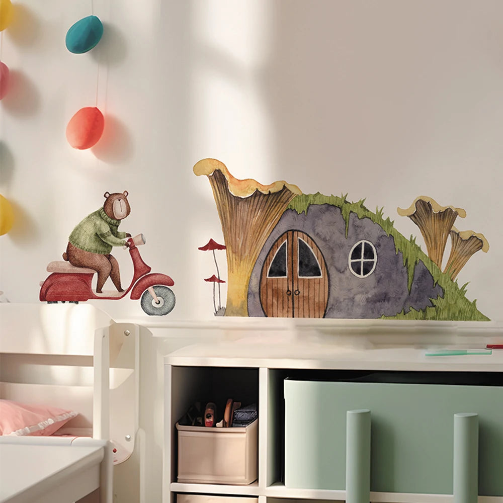 Boho Fabric Mushroom House, Bear & Car Wall Decals