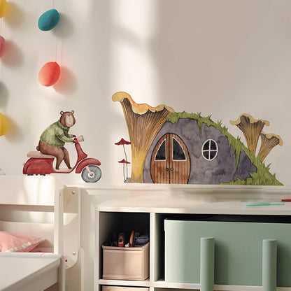 Boho Fabric Mushroom House, Bear & Car Wall Decals