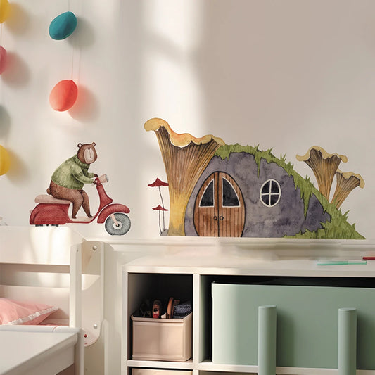 Boho Fabric Mushroom House, Bear & Car Wall Decals