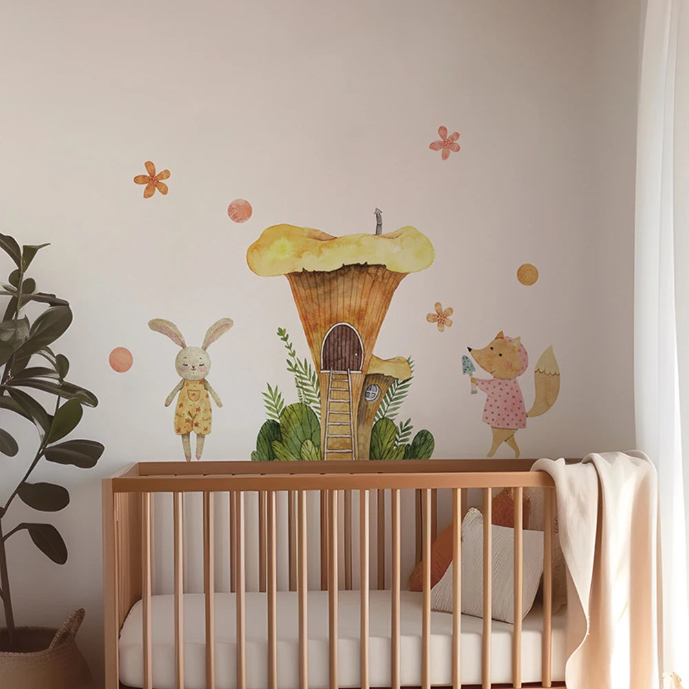 Boho Fabric Wall Decals – Cartoon Mushroom & Woodland Animals