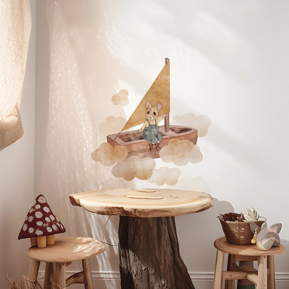Boho Fabric Wall Decals – Cartoon Mouse & Woodland Animals