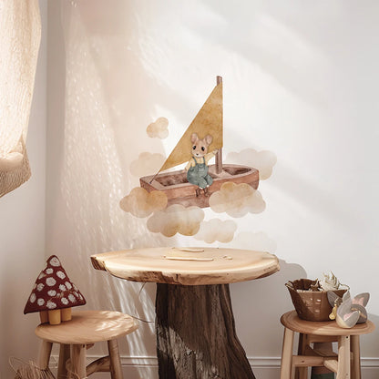 Boho Fabric Wall Decals – Cartoon Mouse & Woodland Animals