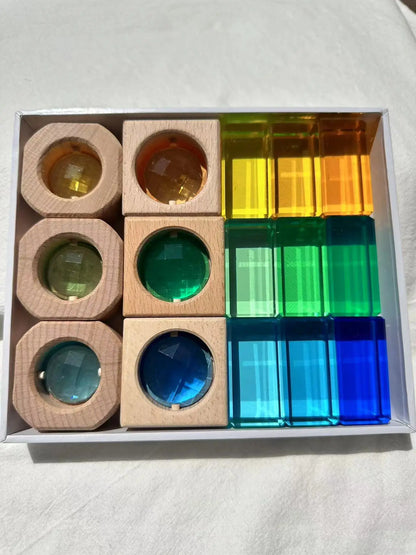 Montessori Wooden and Acrylic See-Through Blocks