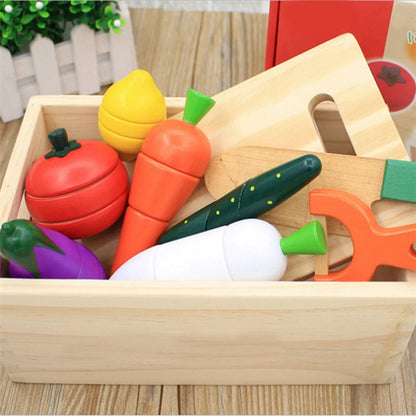 Montessori Wooden Cut Fruits & Vegetables – Simulation Kitchen Play Set